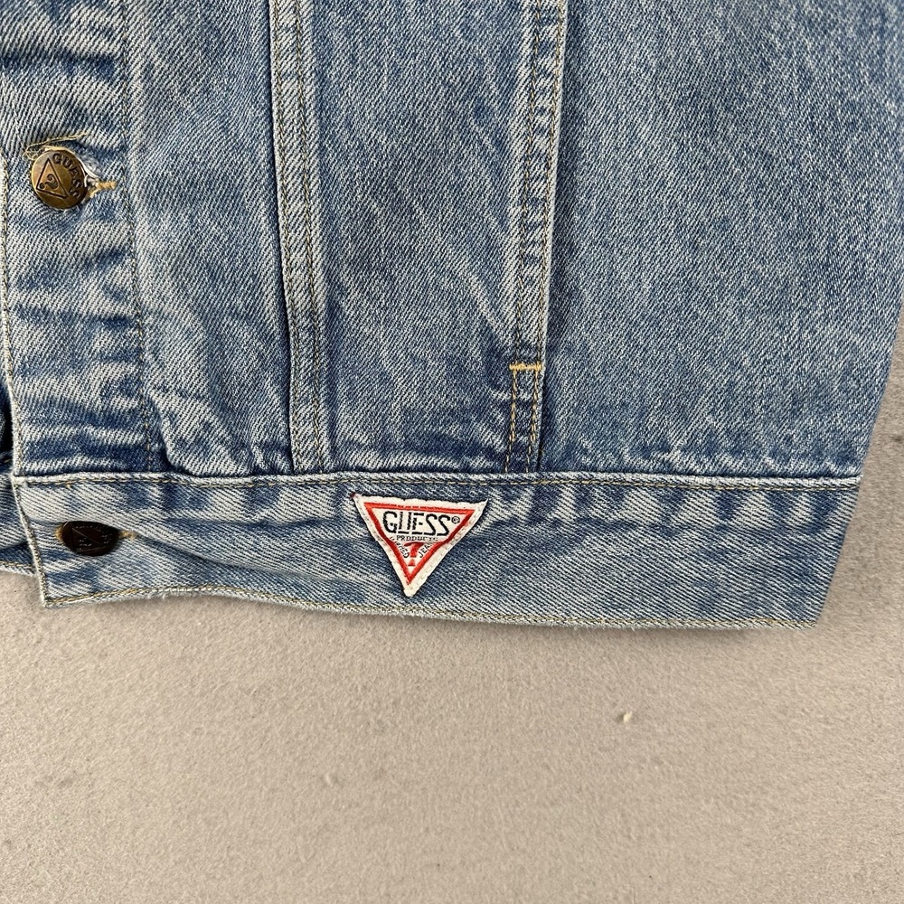 Vtg Guess Denim Trucker Jacket Men's Small Blue Denim Georges Marciano - Picture 3 of 16